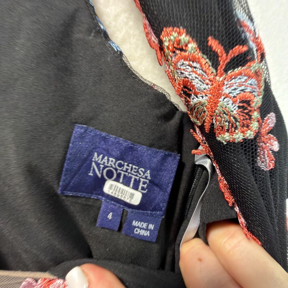 Marchesa Notte Black Embroidered Butterfly Gown Mermaid Formal Dress - Picture 4 of 12